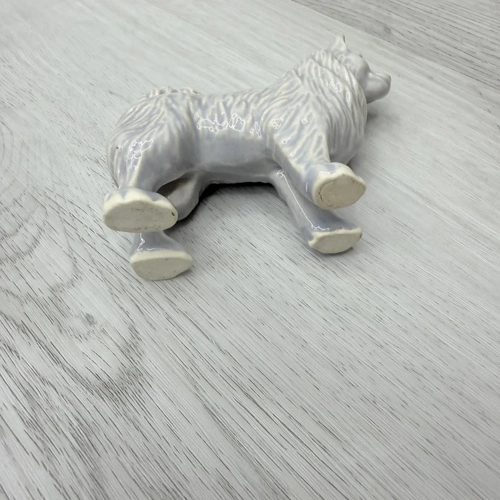 Porcelain Dog Figurine Husky Samoyed Standing White Gray Vintage Cottagecore 3in